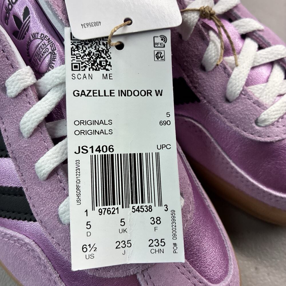 Adidas Gazelle Indoor Women's Size 6.5 Bliss Lilac Pink Black Shoes JS1406 NEW - Picture 7 of 8